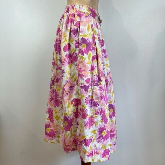 Vintage Handmade Cottagecore Peasant Pink Yellow Midi Skirt Pockets Women M - Picture 4 of 13